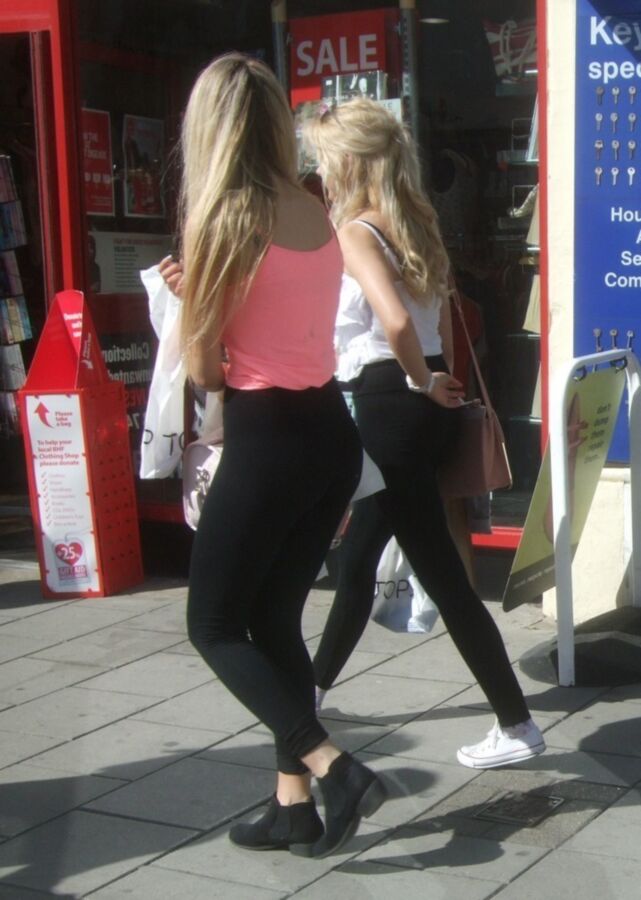 Free porn pics of Candid 36 - Two Young Blondes in Leggings 9 of 22 pics