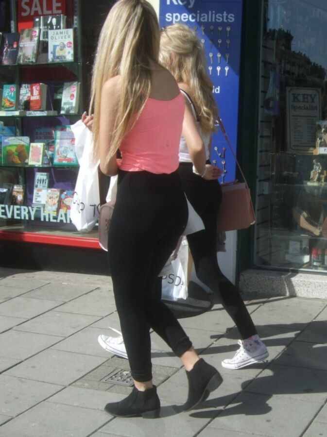 Free porn pics of Candid 36 - Two Young Blondes in Leggings 7 of 22 pics