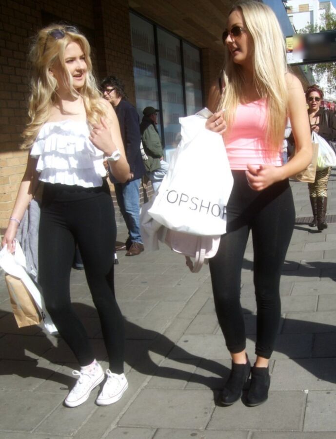 Free porn pics of Candid 36 - Two Young Blondes in Leggings 1 of 22 pics
