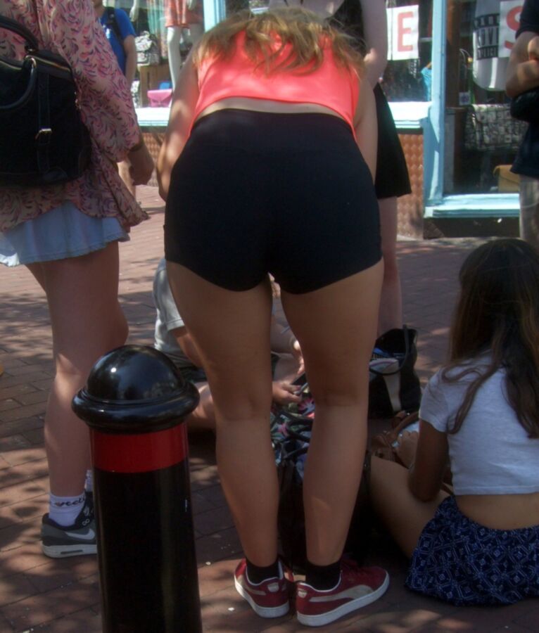 Free porn pics of Candid Teens 35 - Chunky Girl in Tight Lycra Shorts & Friends 16 of 42 pics