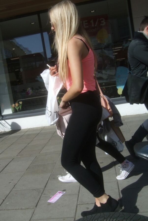 Free porn pics of Candid 36 - Two Young Blondes in Leggings 8 of 22 pics