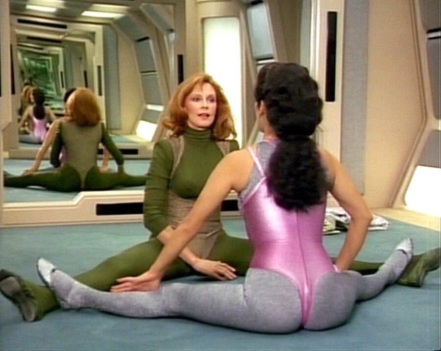 Free porn pics of Star Trek exercise scene with Troy and Dr. 3 of 4 pics