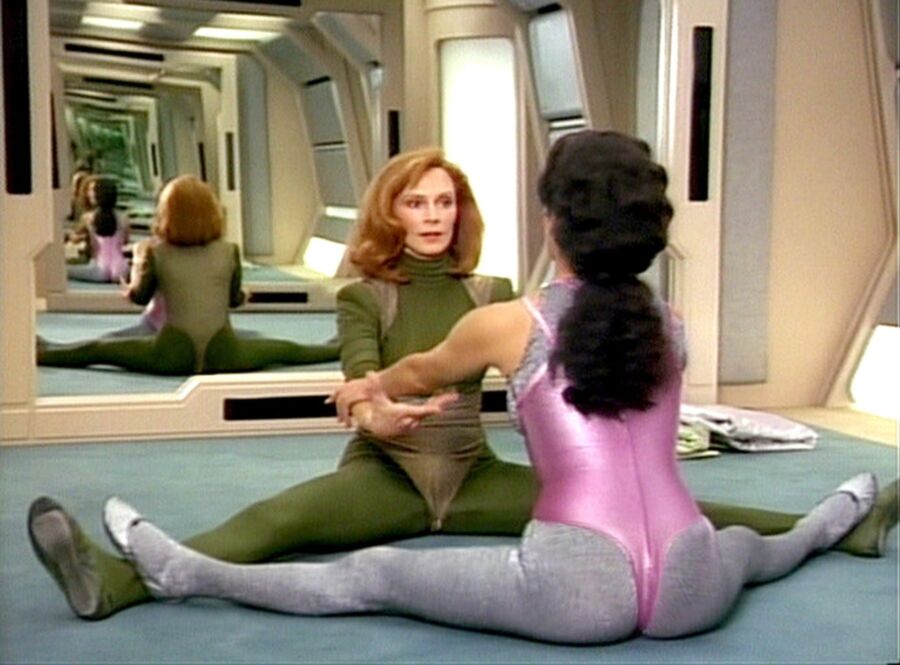 Free porn pics of Star Trek exercise scene with Troy and Dr. 2 of 4 pics