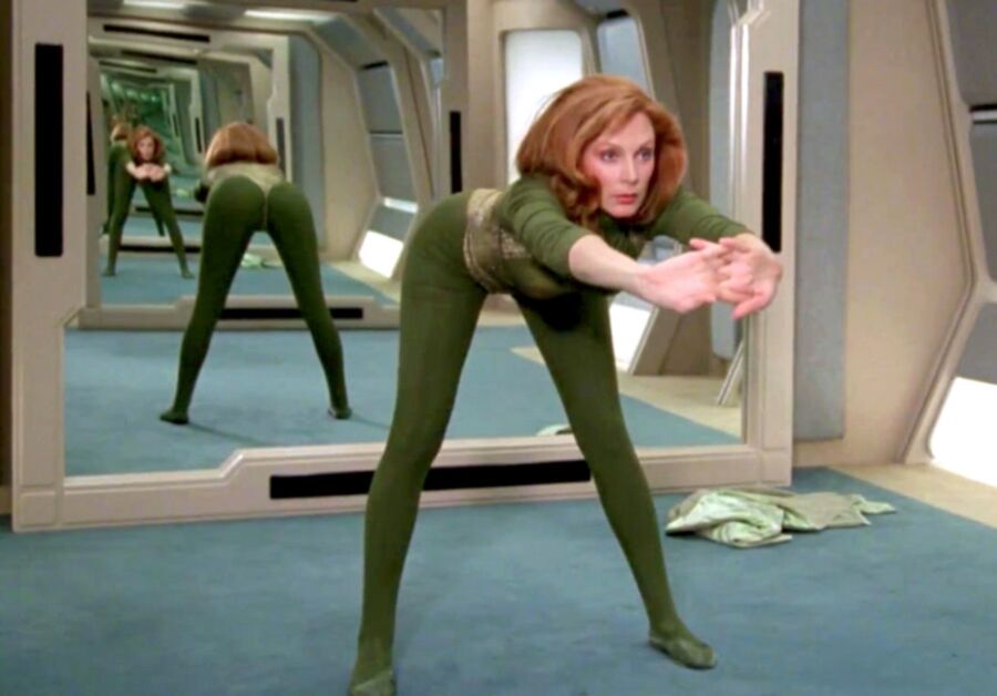 Free porn pics of Star Trek exercise scene with Troy and Dr. 1 of 4 pics