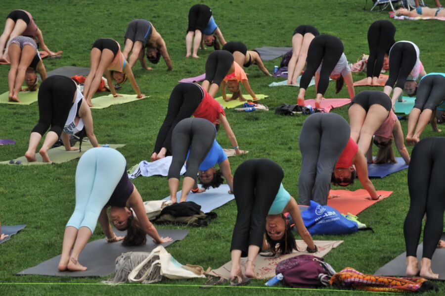 Free porn pics of Busty yoga in the park 3 of 7 pics