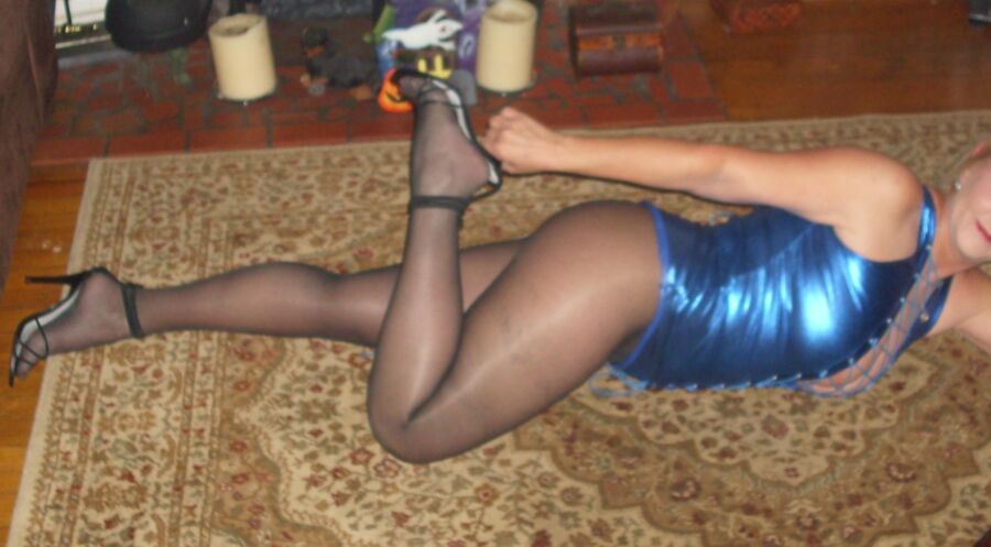 Free porn pics of more of wife in blue dress black pantyhose 17 of 33 pics
