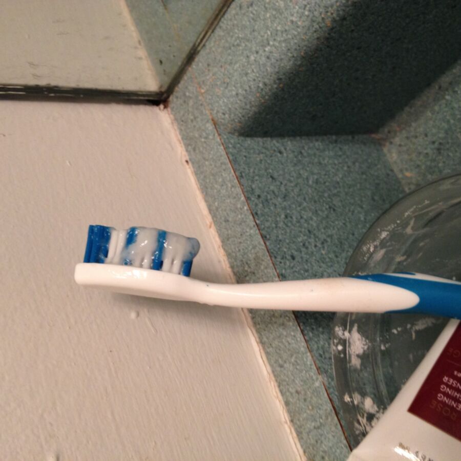 Free porn pics of Opps, I came all over a clients toothbrush again while she was o 8 of 9 pics