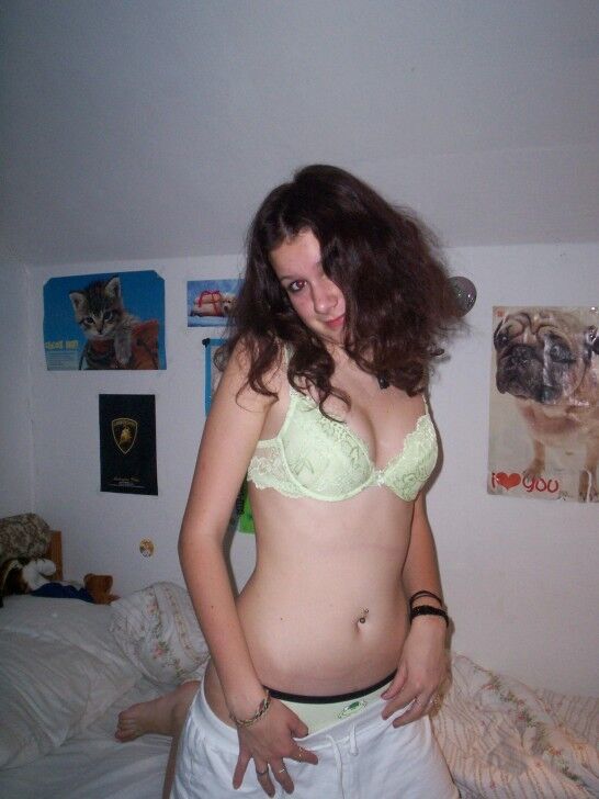 Free porn pics of Lovely Brunette Teen On Her Bed in Bra and Panties 4 of 18 pics