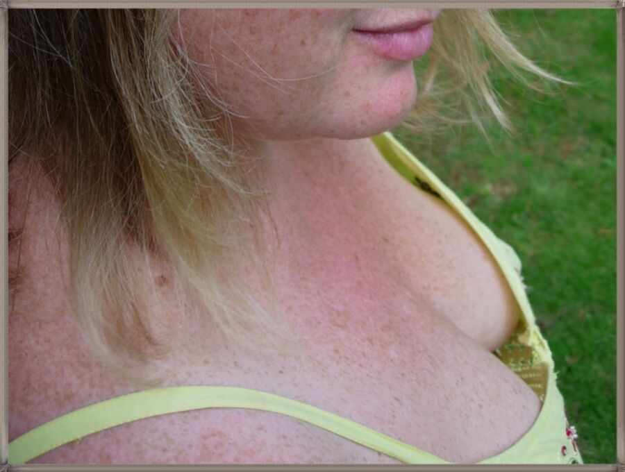 Free porn pics of Milf teasing in yellow dress outdoors 12 of 20 pics