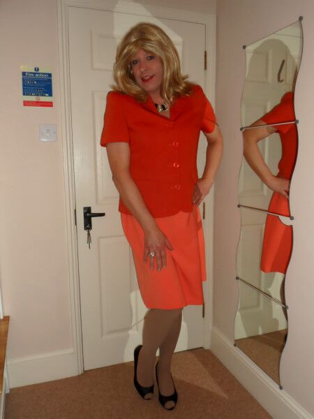 Free porn pics of CD Nicola in an Orange Shift Dress 3 of 17 pics